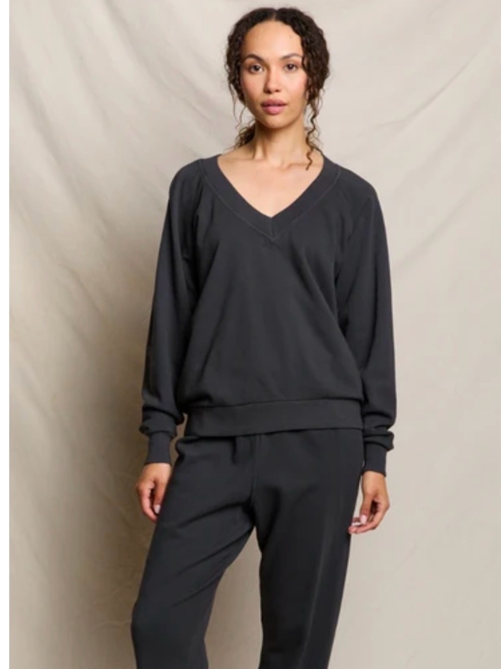 Perfectwhitetee V-Neck French Terry Vintage Black Women’s Sweatshirt